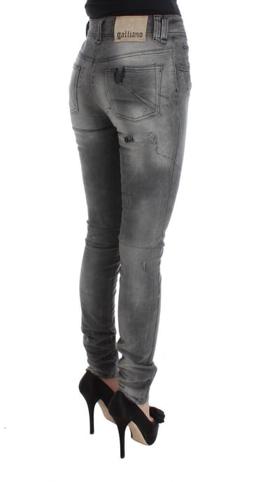 Pantalones de mezclilla de algodón mezclado gris lavado de corte ajustado John Galliano - Image 4
