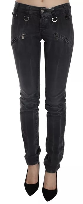 Jeans de mezclilla skinny de tiro bajo con cremallera lateral en gris desgastado de John Galliano - Image 2