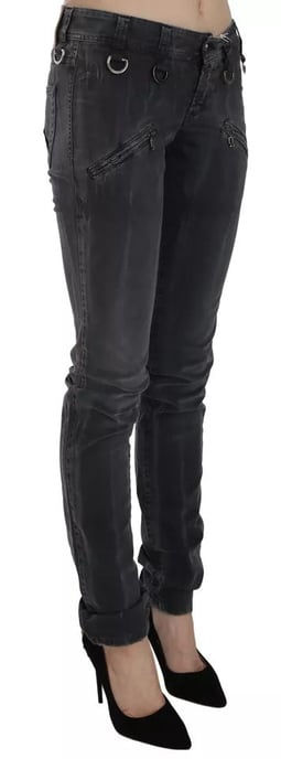 Jeans de mezclilla skinny de tiro bajo con cremallera lateral en gris desgastado de John Galliano - Image 3