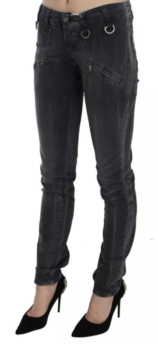Jeans de mezclilla skinny de tiro bajo con cremallera lateral en gris desgastado de John Galliano - Image 4