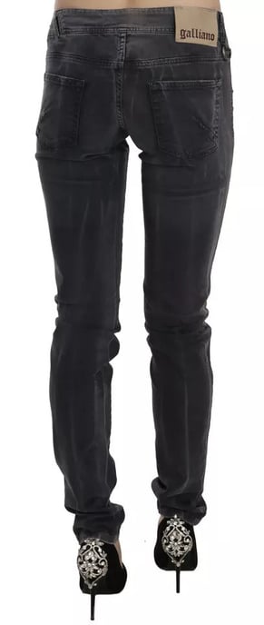 Jeans de mezclilla skinny de tiro bajo con cremallera lateral en gris desgastado de John Galliano - Image 5