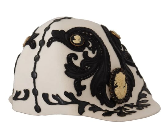 Sombrero de Broche de Camafeo Bordado en Lana Blanca y Negra de Dolce & Gabbana - Image 2