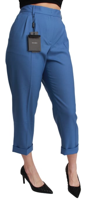Pantalones Cropped de Lana Azul con Pliegues y Puño de Dolce & Gabbana - Image 2