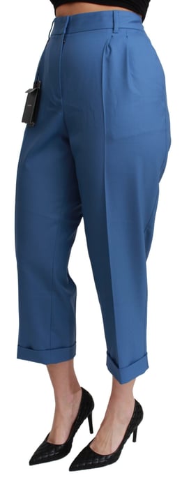 Pantalones Cropped de Lana Azul con Pliegues y Puño de Dolce & Gabbana - Image 3