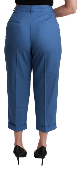 Pantalones Cropped de Lana Azul con Pliegues y Puño de Dolce & Gabbana - Image 4