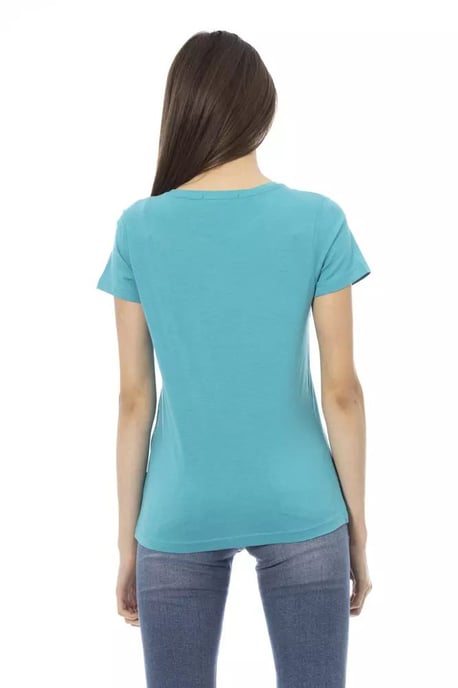 Camiseta de algodón Trussardi Action Light Blue para mujer - Image 3