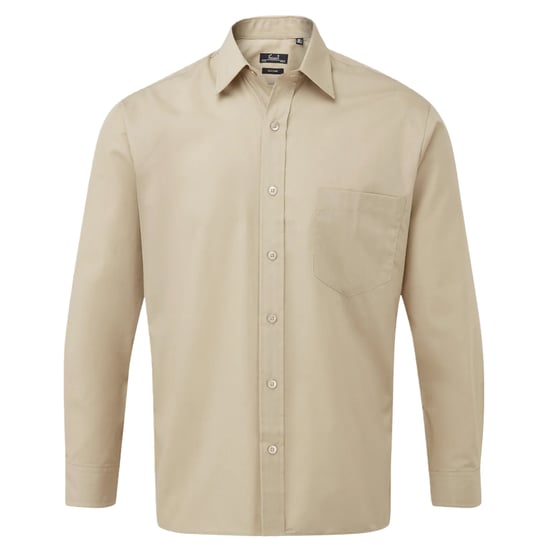 Premier Mens Poplin Long-Sleeved Shirt (Khaki Brown) - Image 1