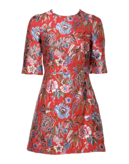 Vestido Mini Aline de Brocado Floral - Image 1