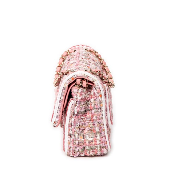 Chanel Tweed Classic Double Flap en Pink Lienzo - Image 3
