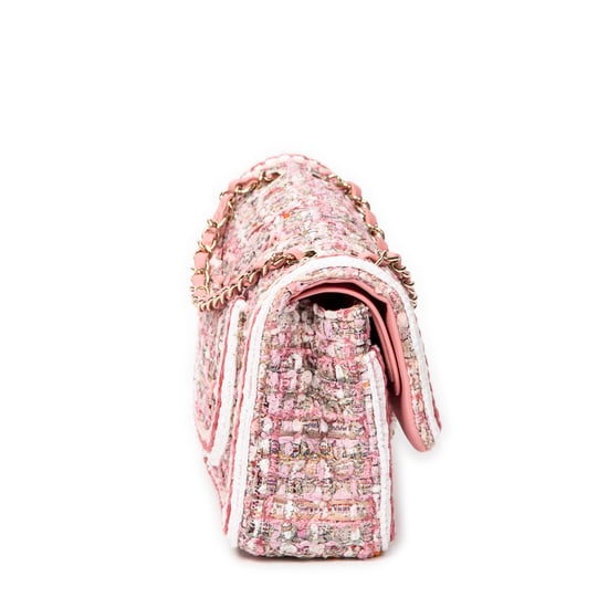 Chanel Tweed Classic Double Flap en Pink Lienzo - Image 4