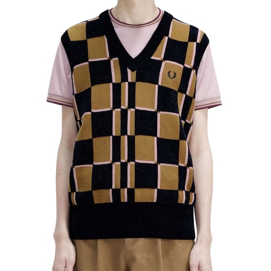 Camiseta De Punto Fred Perry Navy Glitch Chequerboard Con Sombreado De Piedra - Image 3