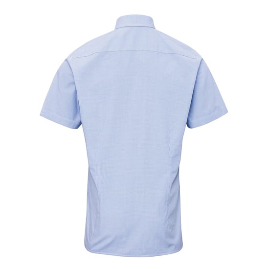 Premier Mens Micro Gingham Check Cotton Short-Sleeved Shirt (Light Blue/White) - Image 2