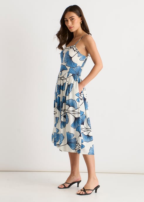 Vestido sin mangas de mezcla de lino con estampado floral azul - Image 3