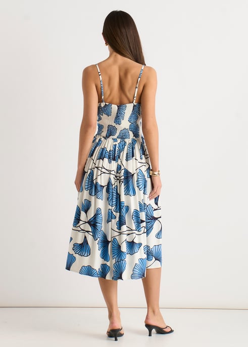 Vestido sin mangas de mezcla de lino con estampado floral azul - Image 4