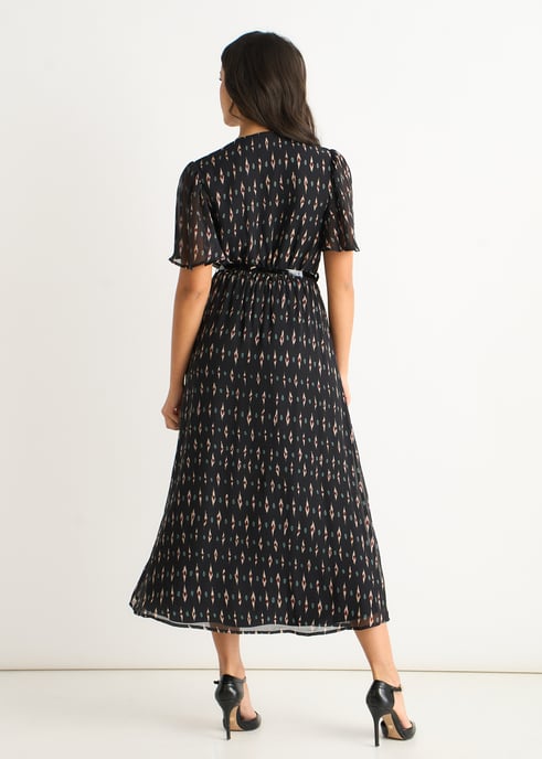 Vestido midi de seda negra con estampado geométrico - Image 4