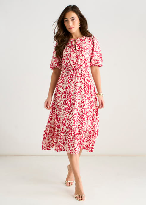Vestido midi con estampado de cachemira roja y cintura elástica - Image 1