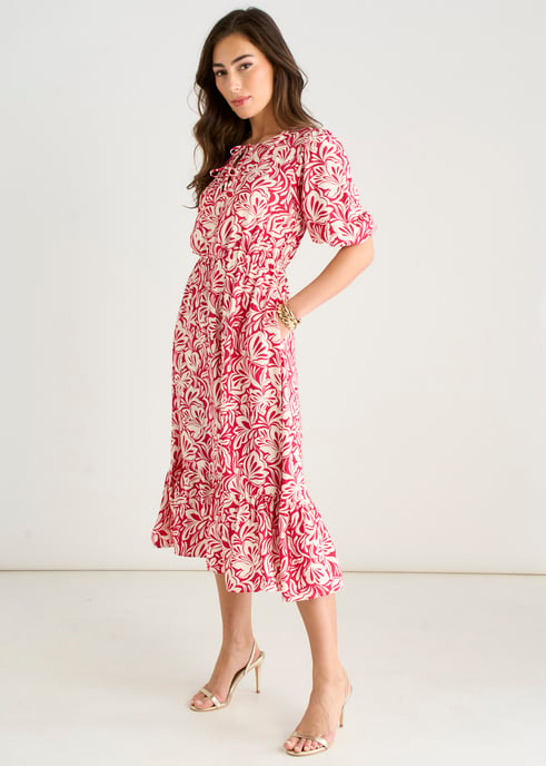 Vestido midi con estampado de cachemira roja y cintura elástica - Image 3