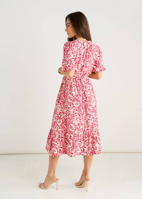 Vestido midi con estampado de cachemira roja y cintura elástica - Image 4