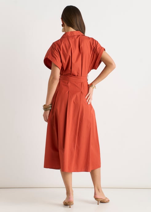 Vestido camisero de algodón color óxido con botones y cinturón - Image 4