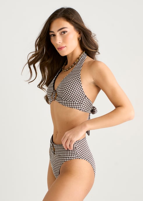 Braguita de bikini de seersucker marrón a cuadros vichy - Image 3