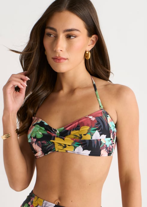 Top de bikini con lazo delantero y estampado floral multicolor tropical - Image 2
