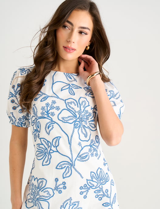 Minivestido con estampado floral en blanco y azul - Image 2