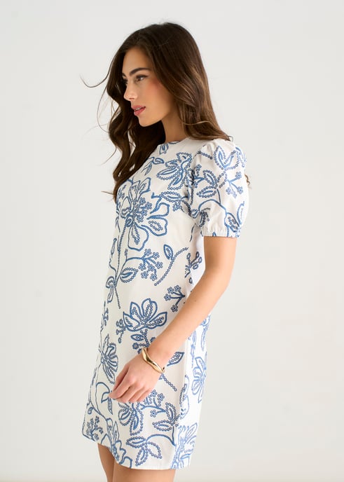Minivestido con estampado floral en blanco y azul - Image 3
