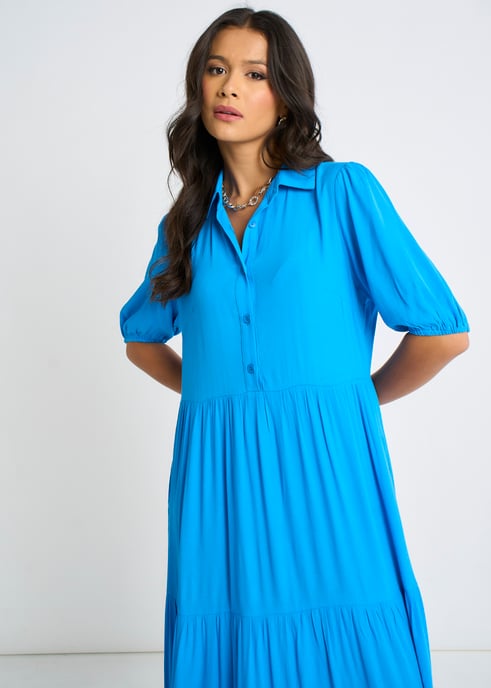 Vestido largo de skater con botones azules - Image 2