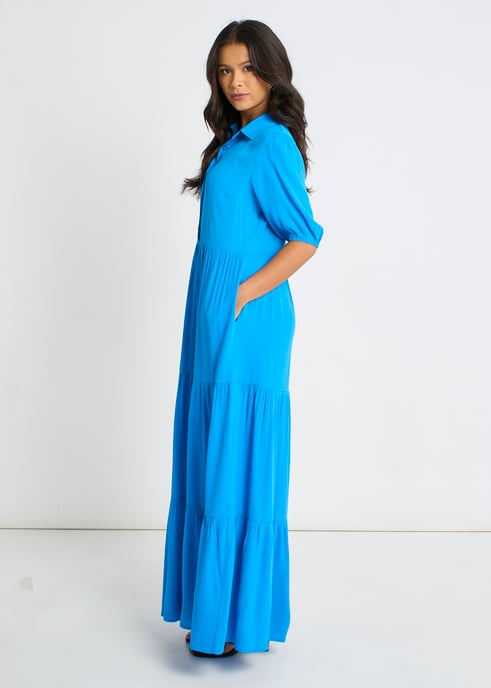 Vestido largo de skater con botones azules - Image 3