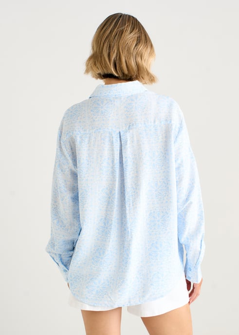 Camisa azul con estampado de azulejos, de mezcla de algodón, con botones - Image 4
