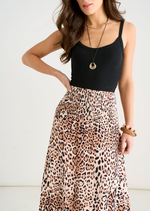 Falda skater marrón con estampado animal y cintura elástica - Image 2