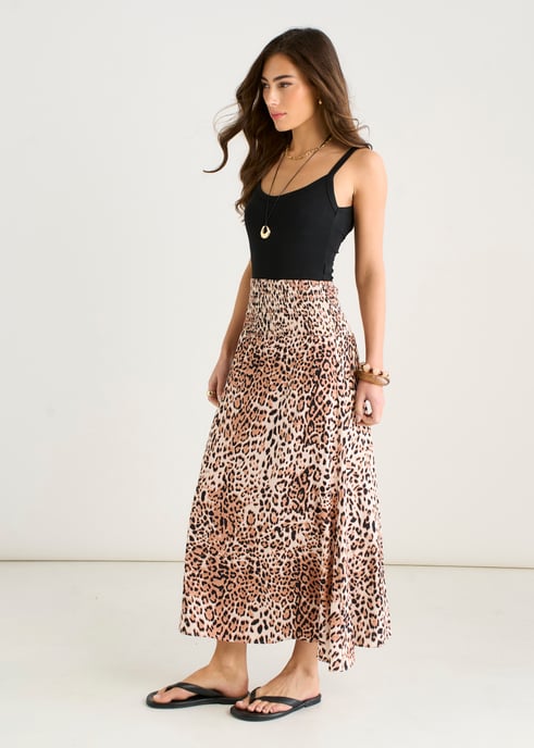 Falda skater marrón con estampado animal y cintura elástica - Image 3
