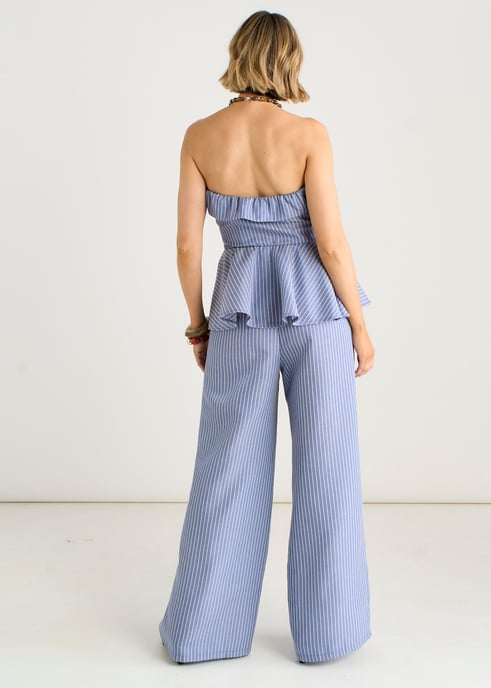 Pantalones de vestir azules de corte ancho con pliegues en la parte delantera - Image 4