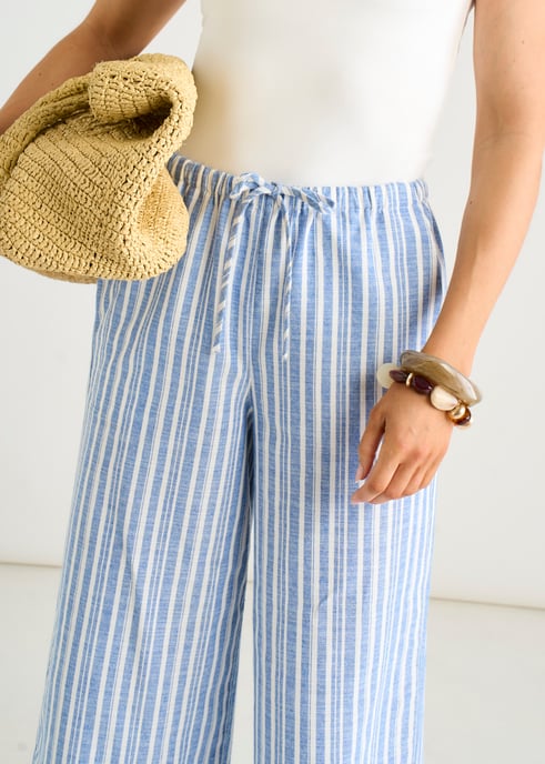 Pantalones de rayas azules con mezcla de lino - Image 2