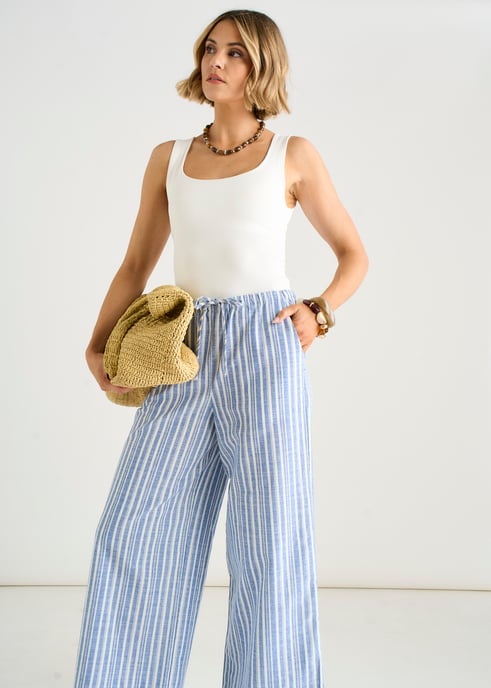 Pantalones de rayas azules con mezcla de lino - Image 3