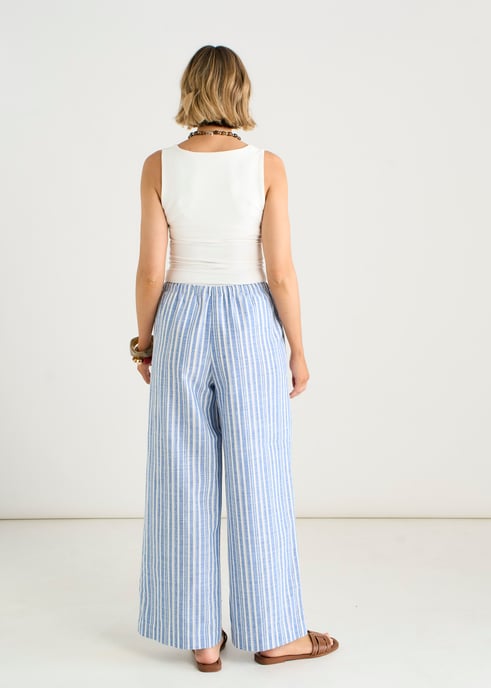 Pantalones de rayas azules con mezcla de lino - Image 4