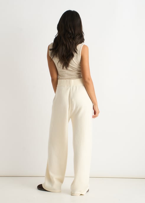 Pantalones anchos de punto en color blanco roto, sin cremallera - Image 4
