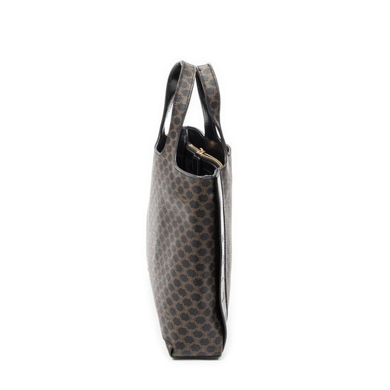 Celine Vintage Logo Zip Handbag en Negro Lienzo recubierto - Image 4