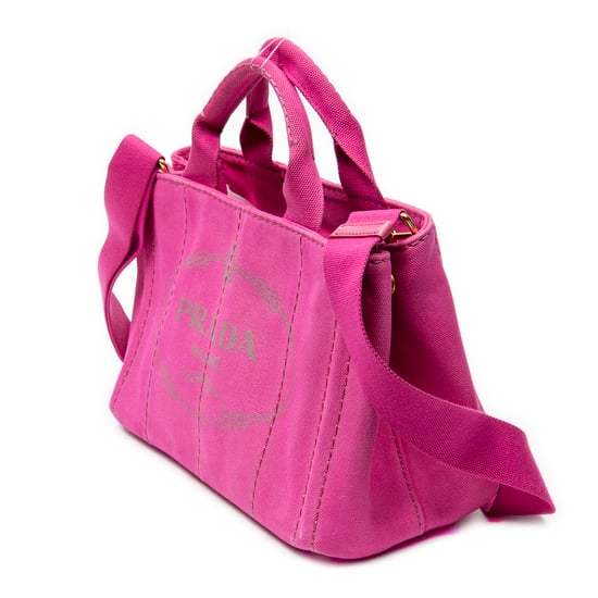 Prada Small Canapa Tote  en Rosa Lienzo - Image 2
