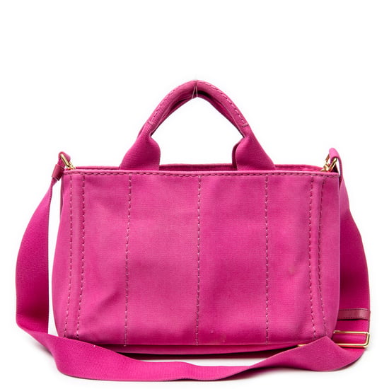 Prada Small Canapa Tote  en Rosa Lienzo - Image 5