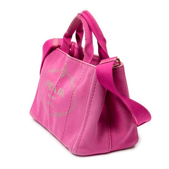 Prada Small Canapa Tote en Rosa Lienzo - Image 2