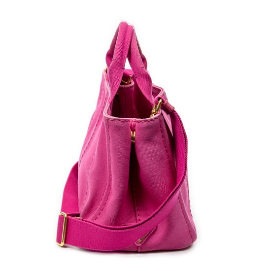 Prada Small Canapa Tote en Rosa Lienzo - Image 4