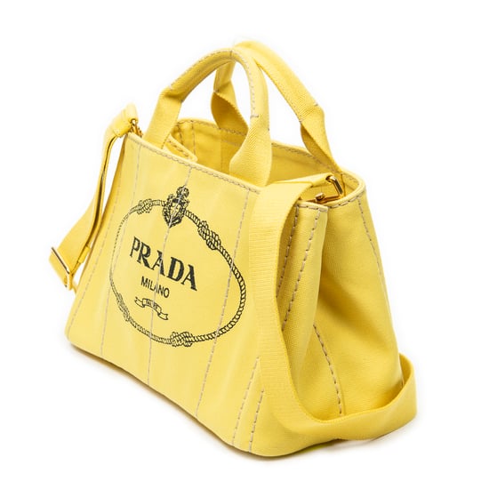 Prada Small Canapa Tote en Amarillo Lienzo - Image 2