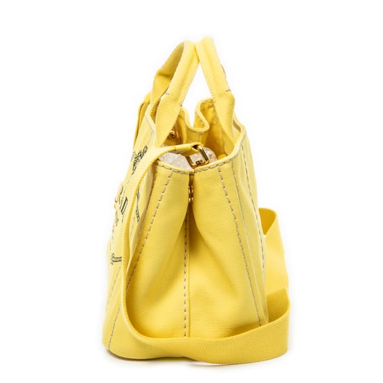 Prada Small Canapa Tote en Amarillo Lienzo - Image 3