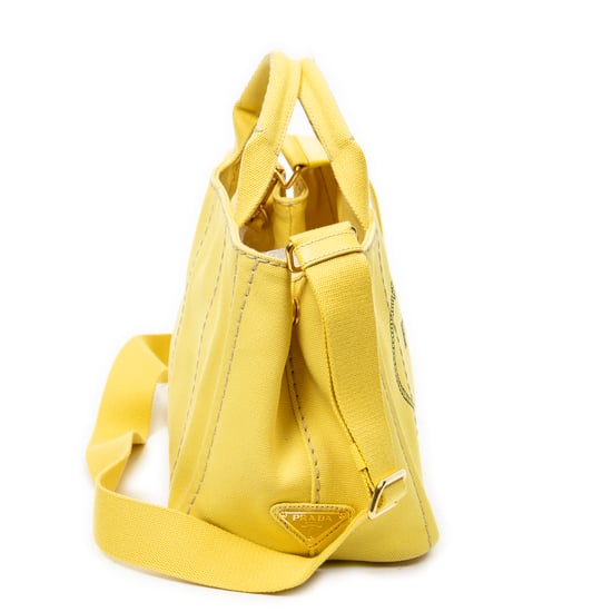 Prada Small Canapa Tote en Amarillo Lienzo - Image 4