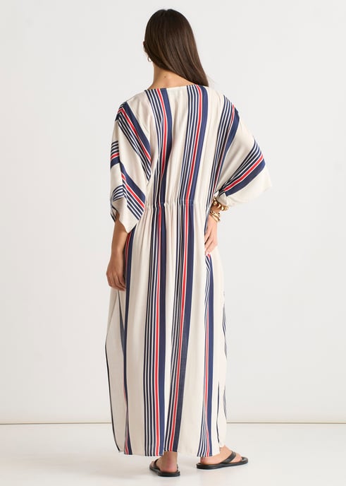 Kimono de playa con detalles de corbata y rayas múltiples - Image 4