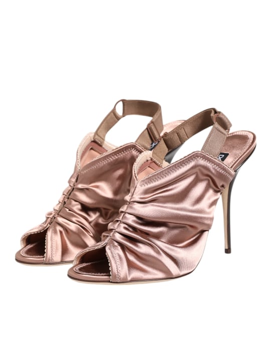 Sandalias de tacón con tira trasera arrugadas de satén bronce de Dolce & Gabbana - Image 5