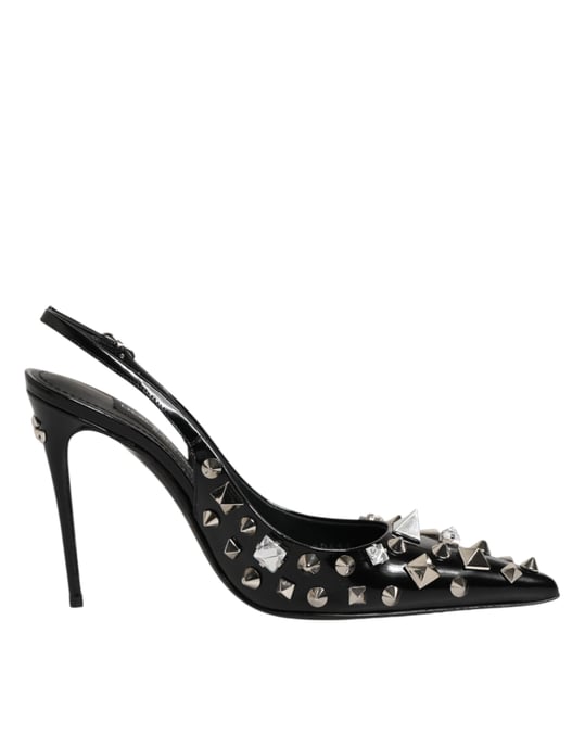 Zapatos de tacón de cuero negro con tachuelas de Dolce & Gabbana, tipo slingback - Image 2