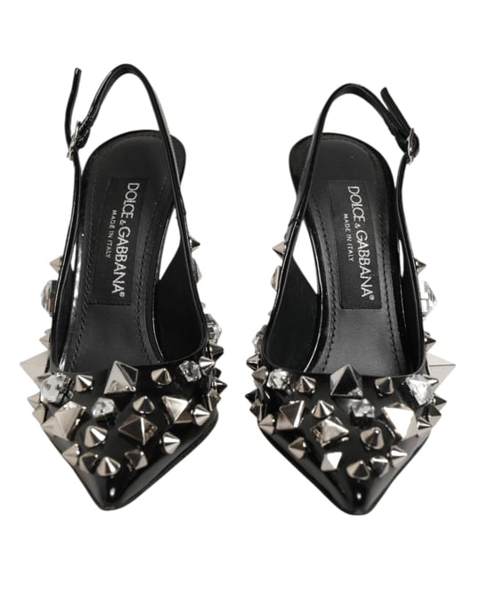 Zapatos de tacón de cuero negro con tachuelas de Dolce & Gabbana, tipo slingback - Image 3