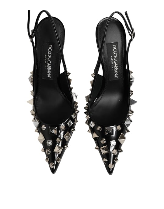 Zapatos de tacón de cuero negro con tachuelas de Dolce & Gabbana, tipo slingback - Image 4